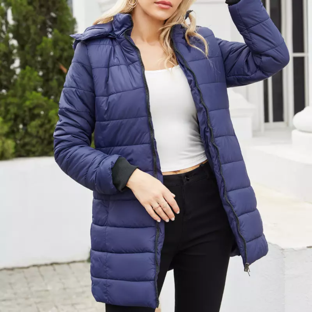 Lange Steppjacke mit Reißverschluss für Winter Damen
