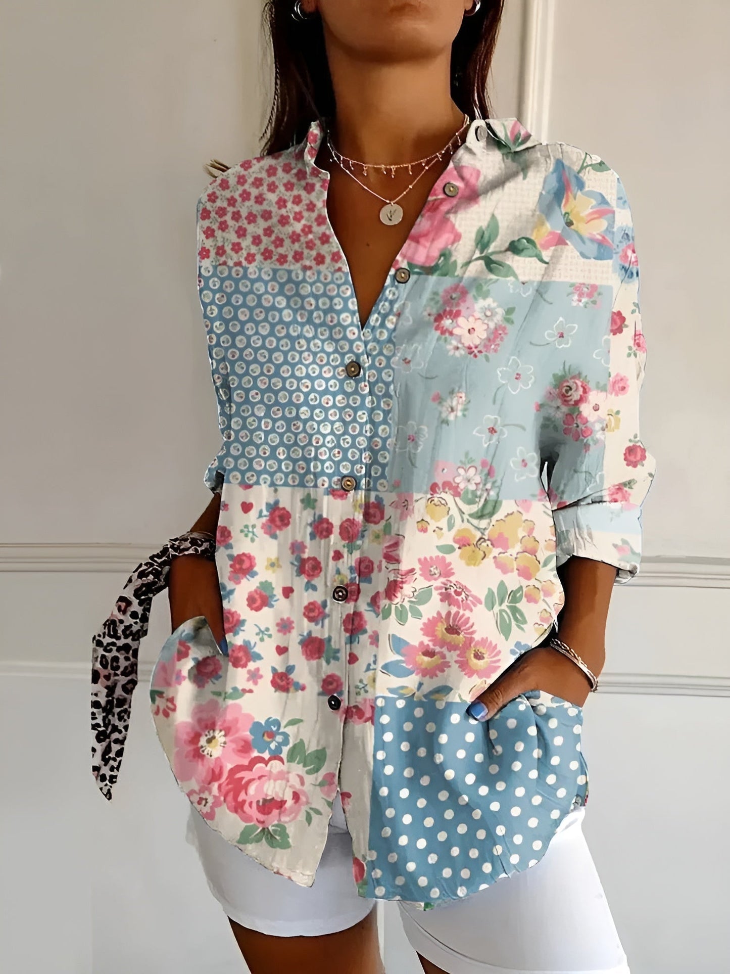Women's Floral Button Shirt Relaxed Fit Lightweight Long Sleeve Casual Blouse