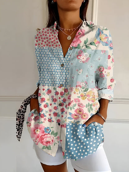Women's Floral Button Shirt Relaxed Fit Lightweight Long Sleeve Casual Blouse