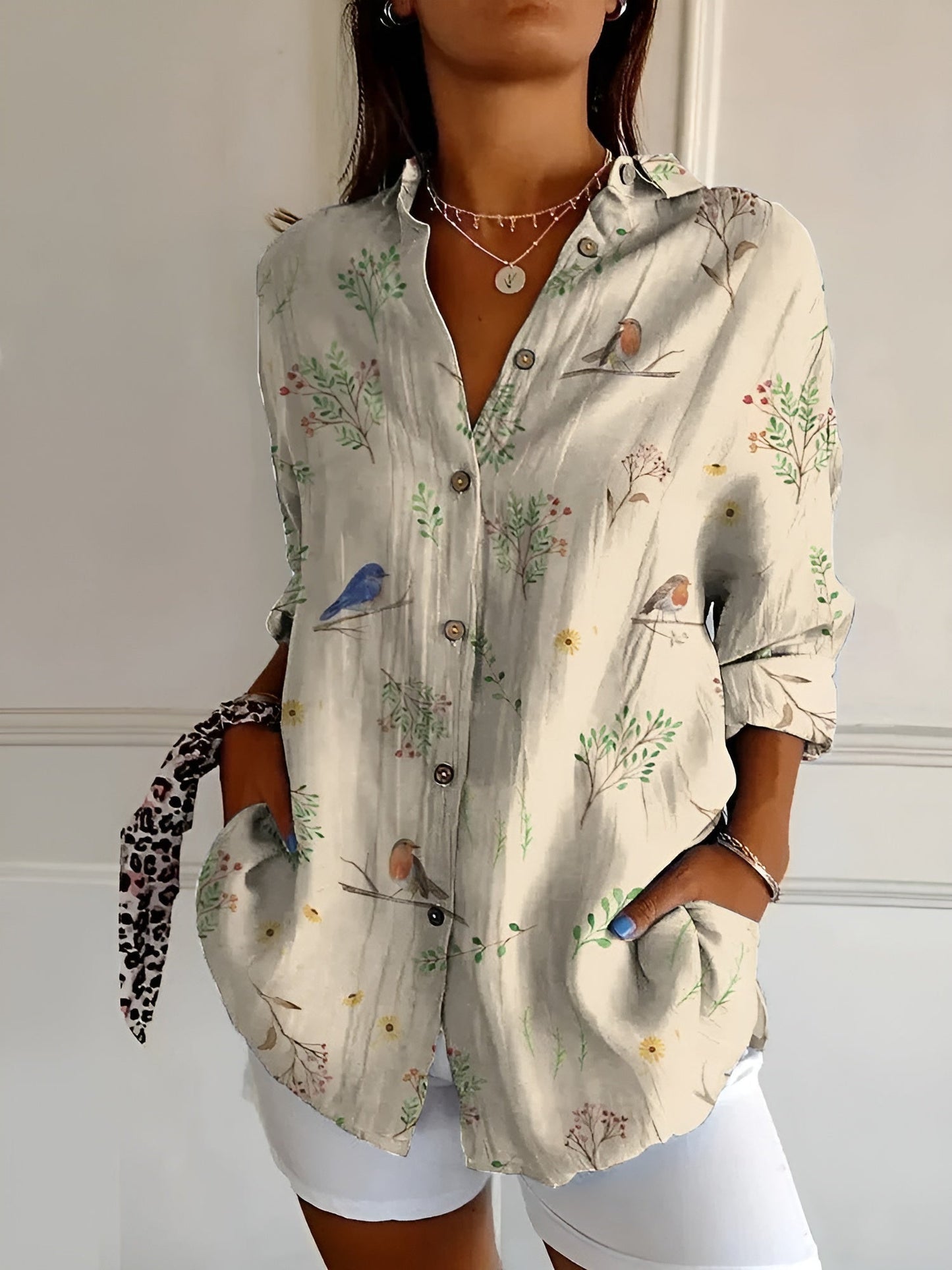 Women's Floral Button Shirt Relaxed Fit Lightweight Long Sleeve Casual Blouse