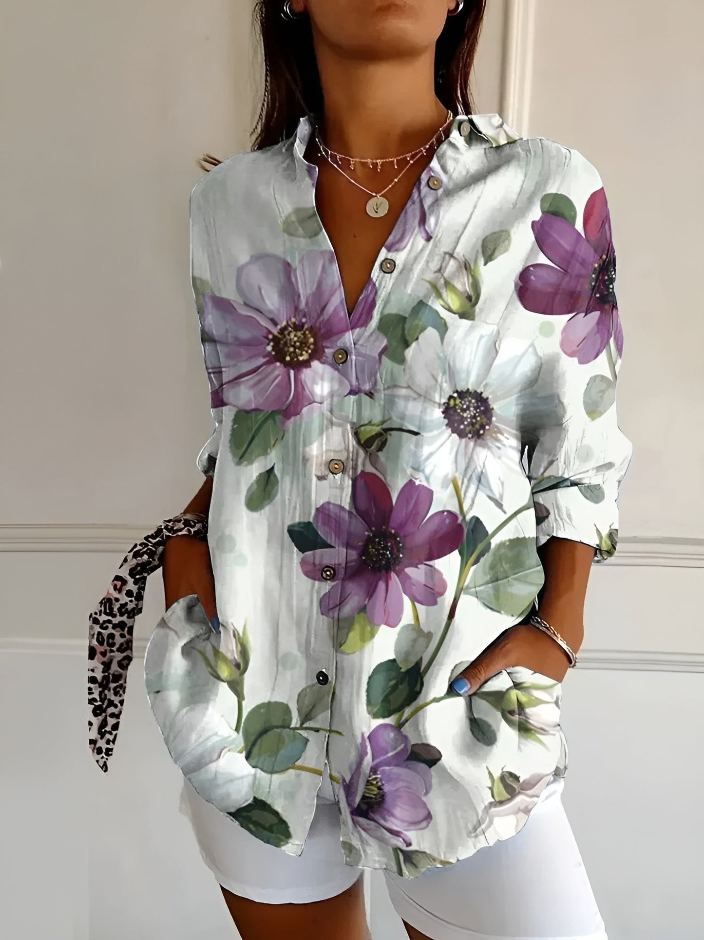 Women's Floral Longline Button Shirt Loose Fit Lightweight Casual Summer Blouse