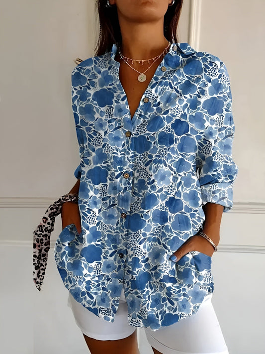 Women's Floral Button Shirt Relaxed Fit Lightweight Long Sleeve Casual Blouse