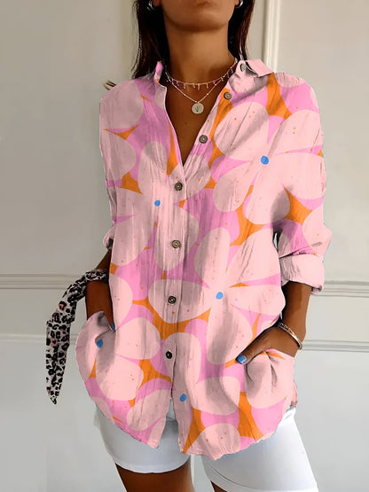 Women's Floral Button Shirt Relaxed Fit Lightweight Long Sleeve Casual Blouse