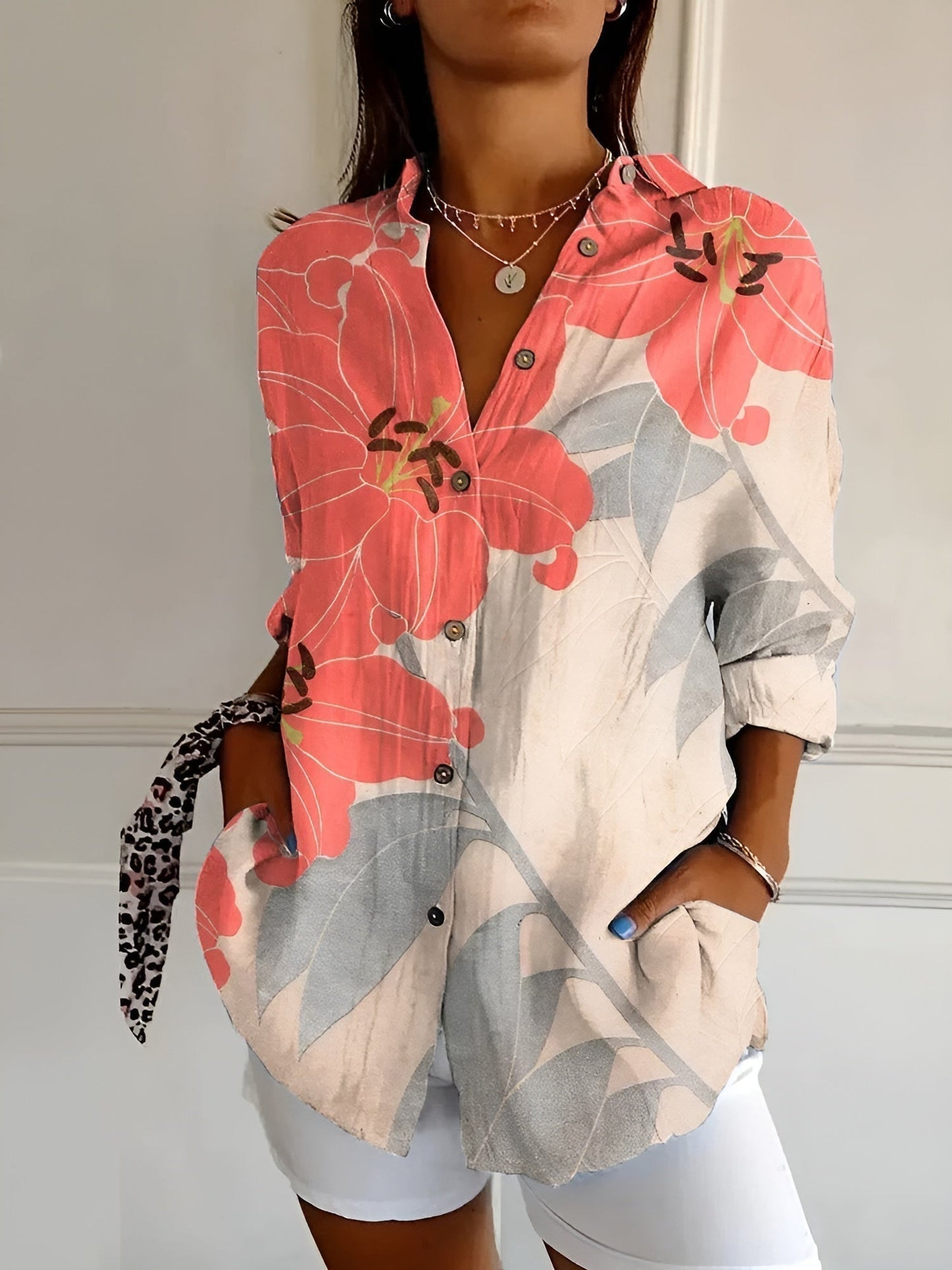 Women's Floral Button Shirt Relaxed Fit Lightweight Long Sleeve Casual Blouse