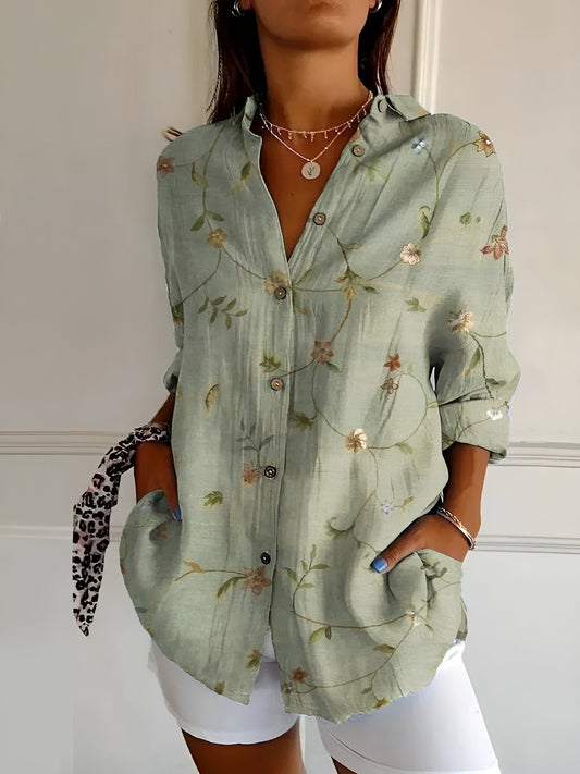 Women's Floral Button Shirt Relaxed Fit Lightweight Long Sleeve Casual Blouse