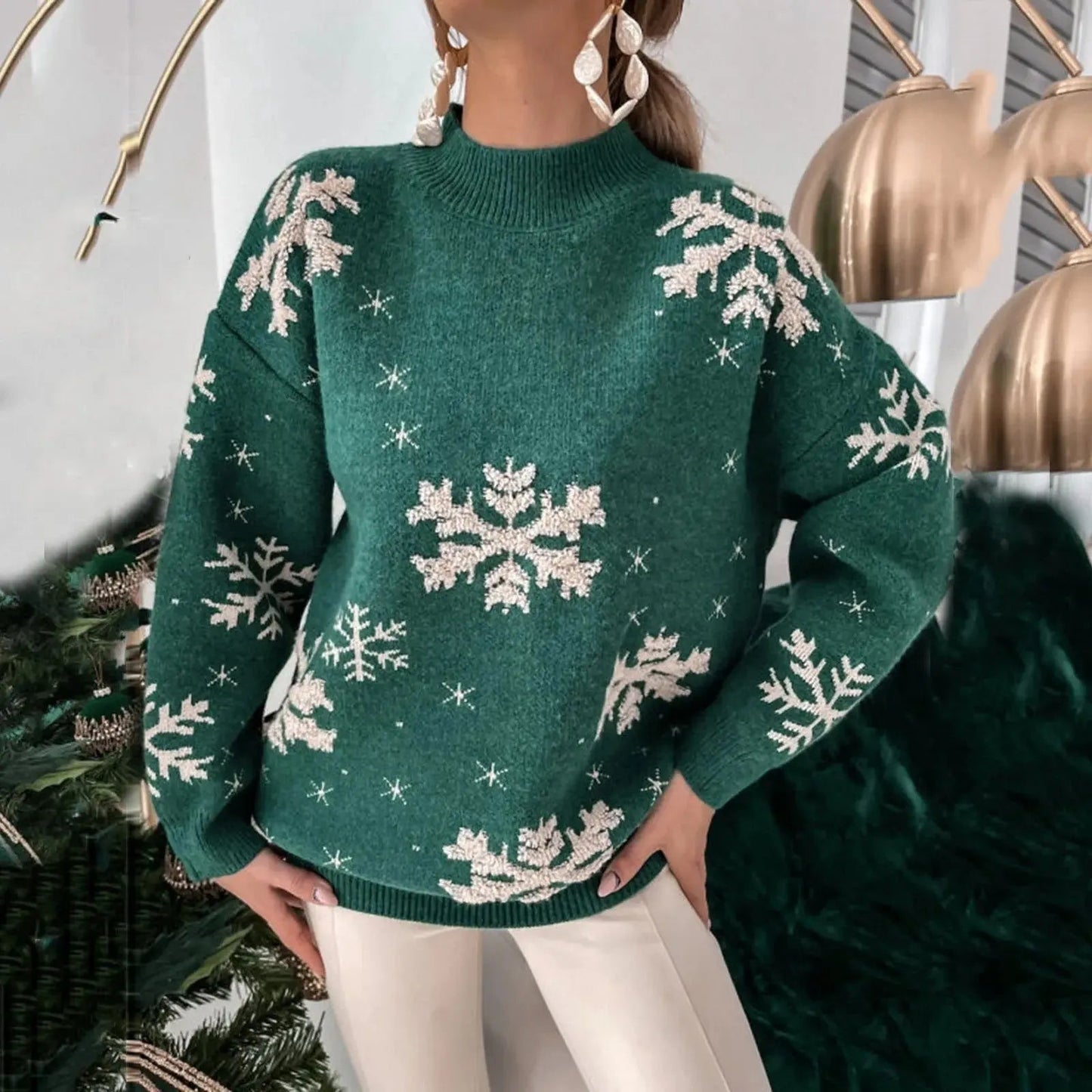 Winter Schneeflocken Pullover Weihnachtsstil für Damen