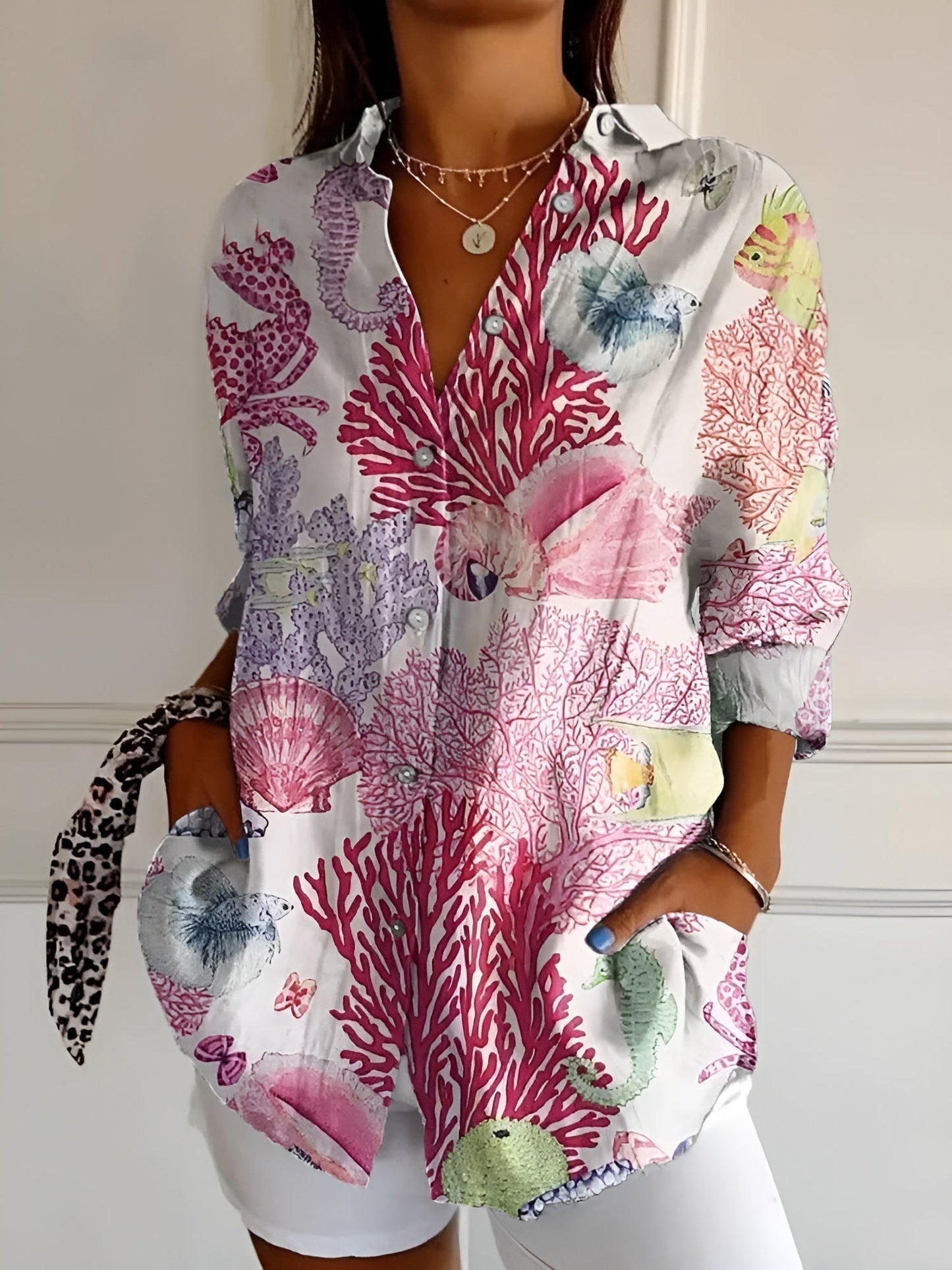 Women's Floral Longline Button Shirt Loose Fit Lightweight Casual Summer Blouse