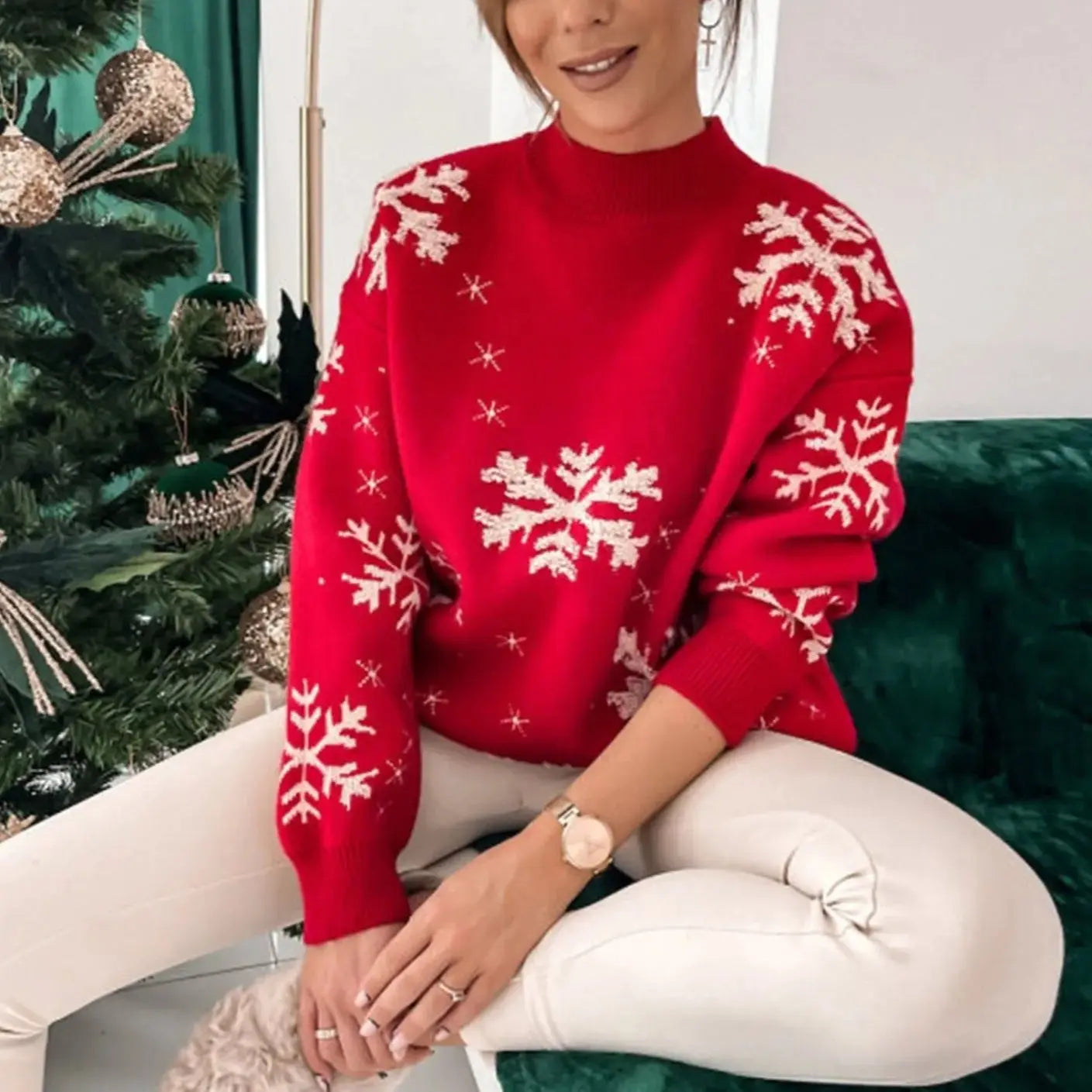 Winter Schneeflocken Pullover Weihnachtsstil für Damen