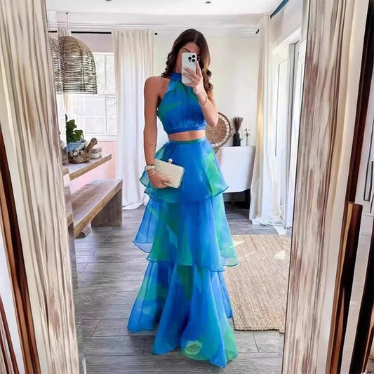 Stilvolles ärmelloses Top und Lagenrock-Set Für Damen