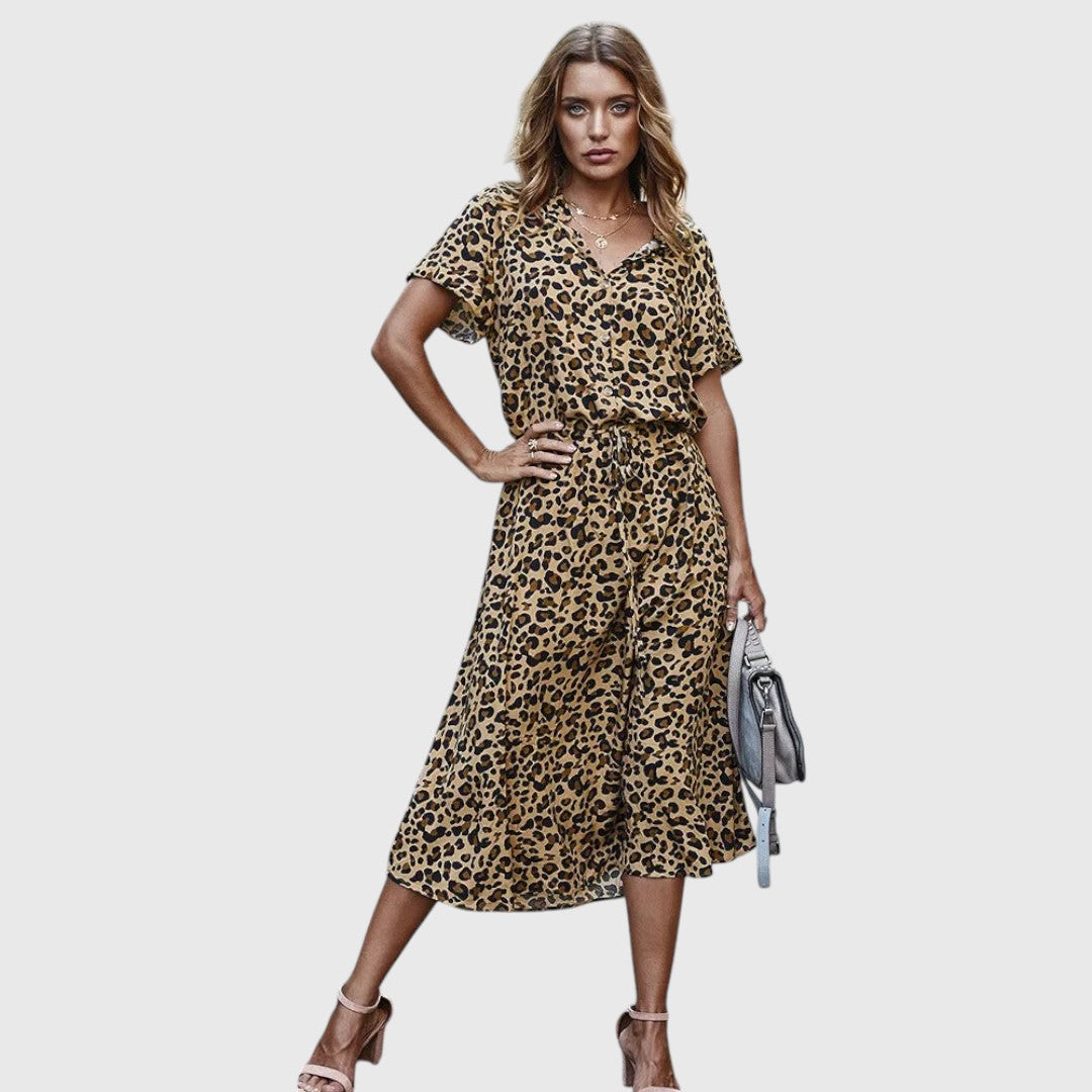Printed Button-Front Midi Dress
