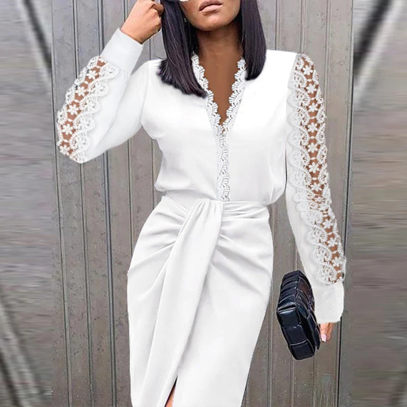 Callaway | Stunning Modern Flair Long Party Dress with Lace Sleeves