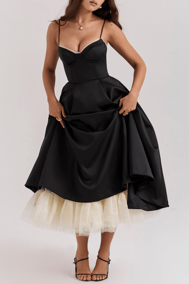 Women’s Sleeveless Midi Dress with Structured Bodice and Flared Skirt