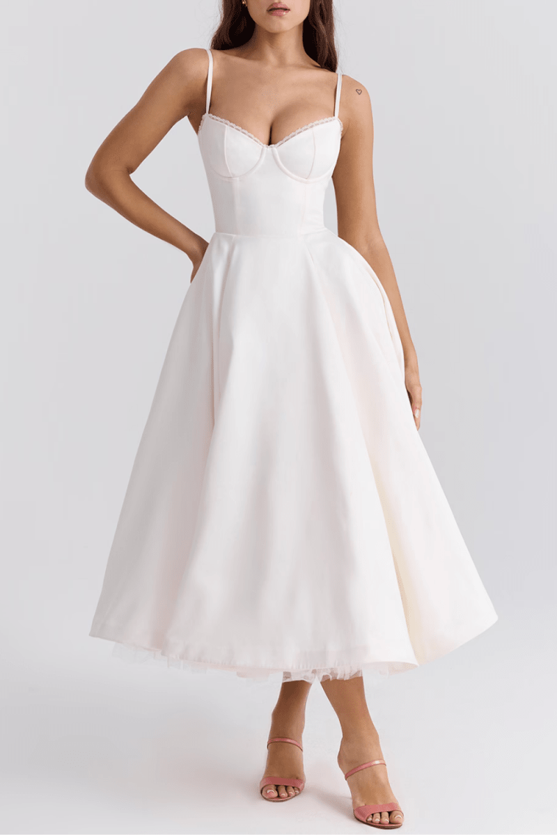Women’s Sleeveless Midi Dress with Structured Bodice and Flared Skirt