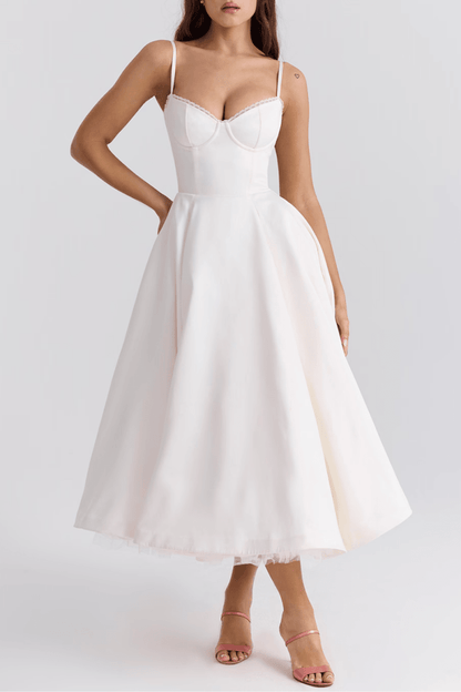 Women’s Sleeveless Midi Dress with Structured Bodice and Flared Skirt