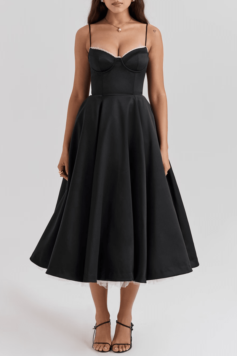 Women’s Sleeveless Midi Dress with Structured Bodice and Flared Skirt