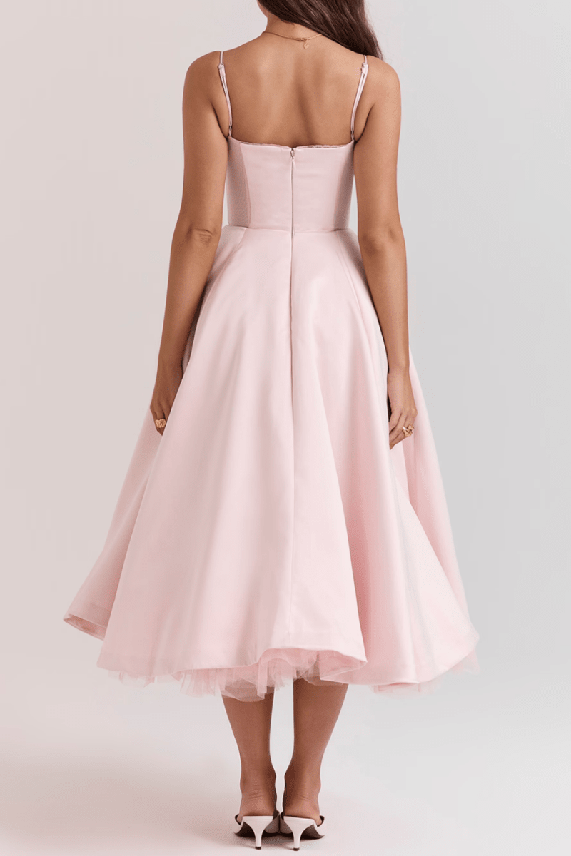 Women’s Sleeveless Midi Dress with Structured Bodice and Flared Skirt