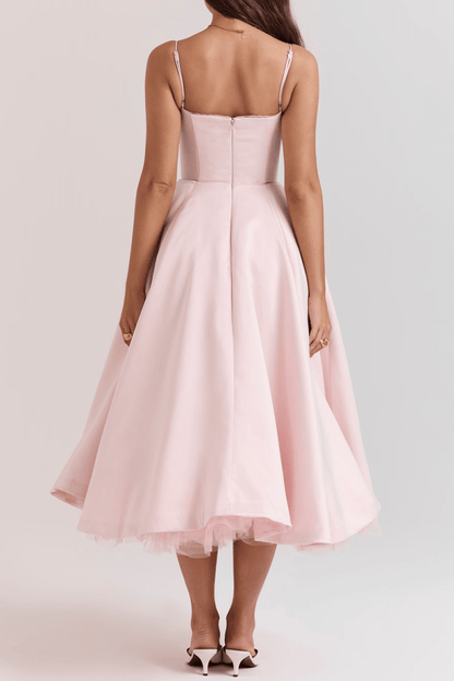 Women’s Sleeveless Midi Dress with Structured Bodice and Flared Skirt