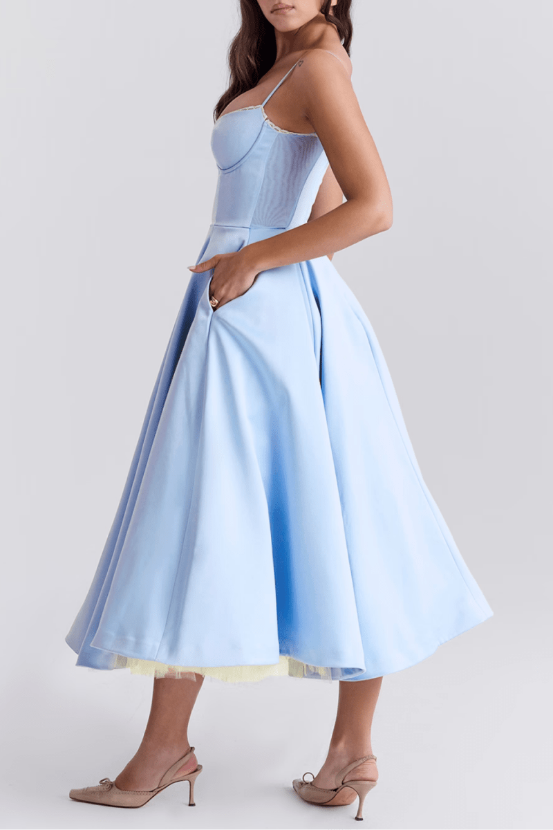 Women’s Sleeveless Midi Dress with Structured Bodice and Flared Skirt