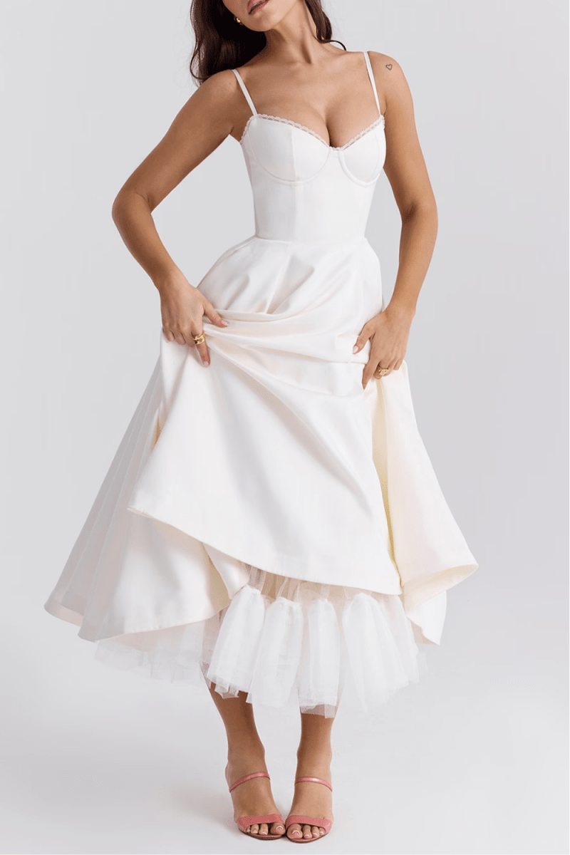 Women’s Sleeveless Midi Dress with Structured Bodice and Flared Skirt
