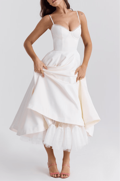 Women’s Sleeveless Midi Dress with Structured Bodice and Flared Skirt