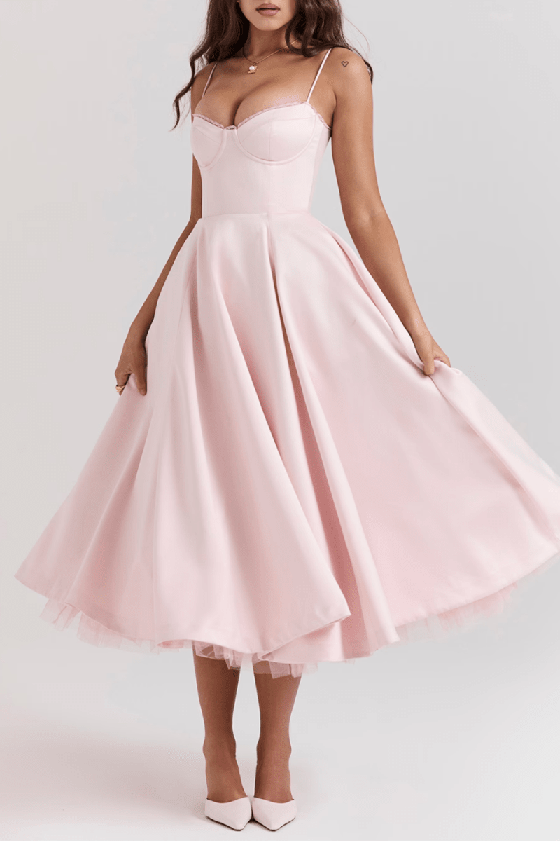 Women’s Sleeveless Midi Dress with Structured Bodice and Flared Skirt