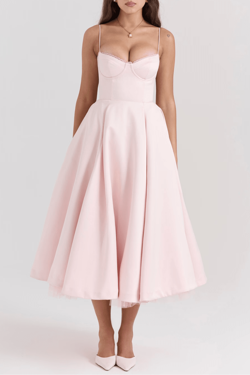Women’s Sleeveless Midi Dress with Structured Bodice and Flared Skirt