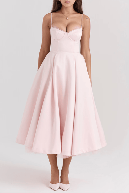 Women’s Sleeveless Midi Dress with Structured Bodice and Flared Skirt