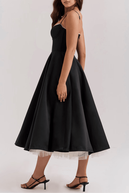 Women’s Sleeveless Midi Dress with Structured Bodice and Flared Skirt