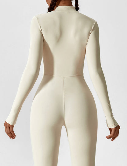 Women's Zip Front Fitted Jumpsuit Long Sleeve Casual Summer Outfit