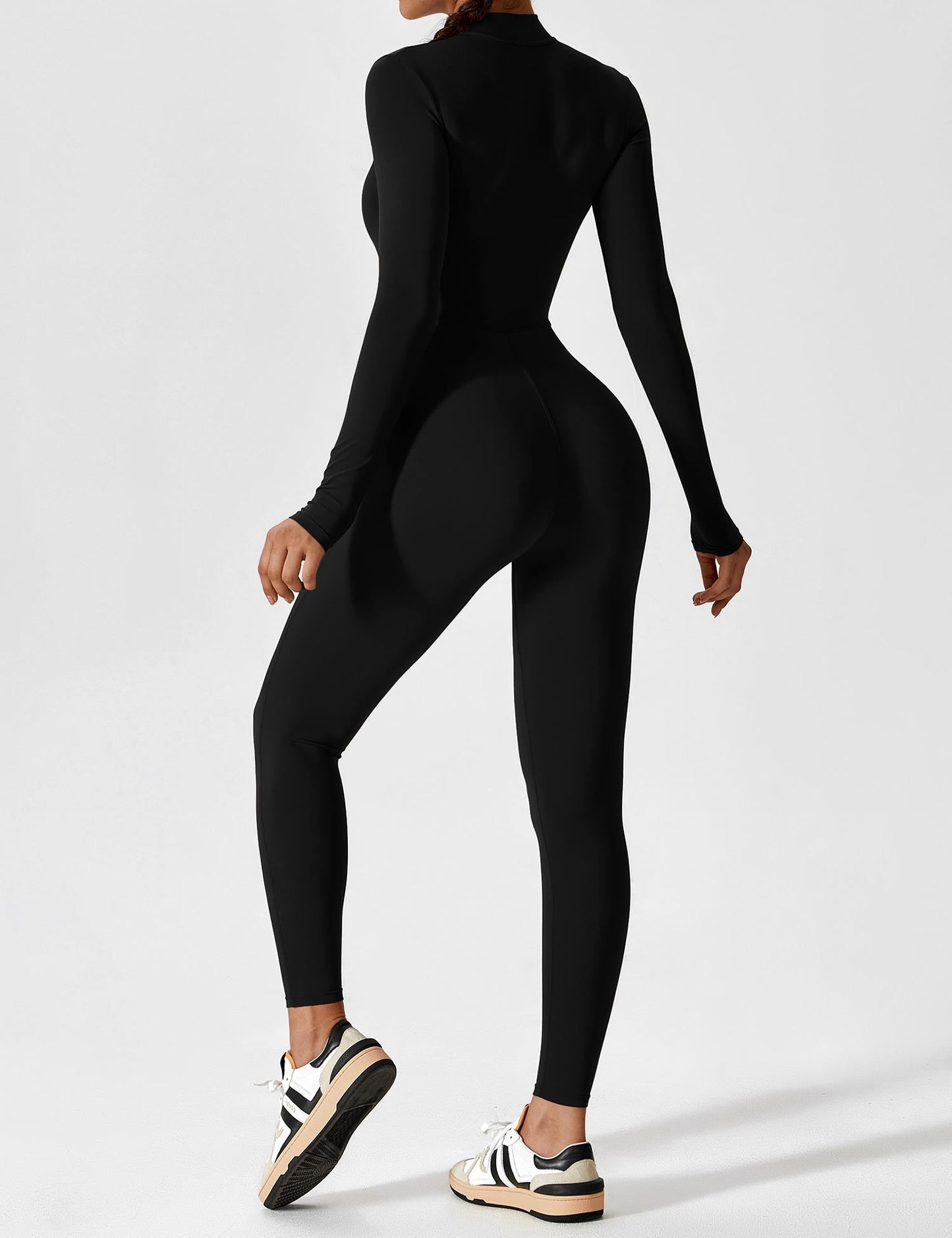 Women's Zip Front Fitted Jumpsuit Long Sleeve Casual Summer Outfit