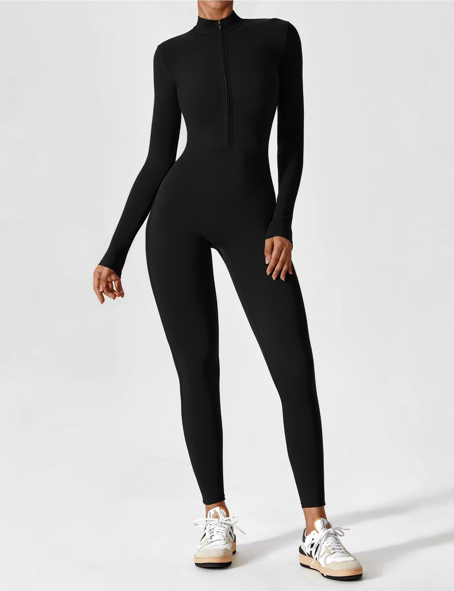 Women's Zip Front Fitted Jumpsuit Long Sleeve Casual Summer Outfit