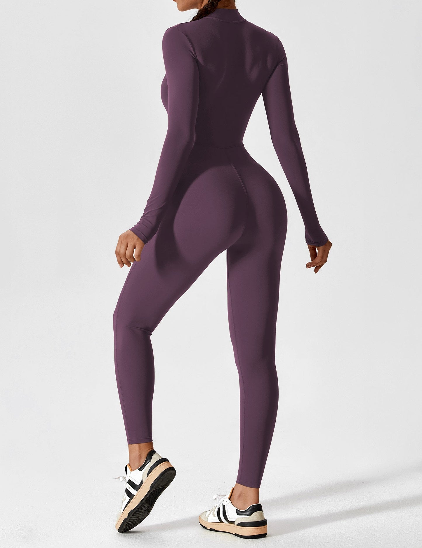 Women's Zip Front Fitted Jumpsuit Long Sleeve Casual Summer Outfit