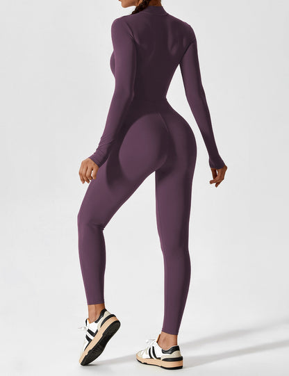 Women's Zip Front Fitted Jumpsuit Long Sleeve Casual Summer Outfit
