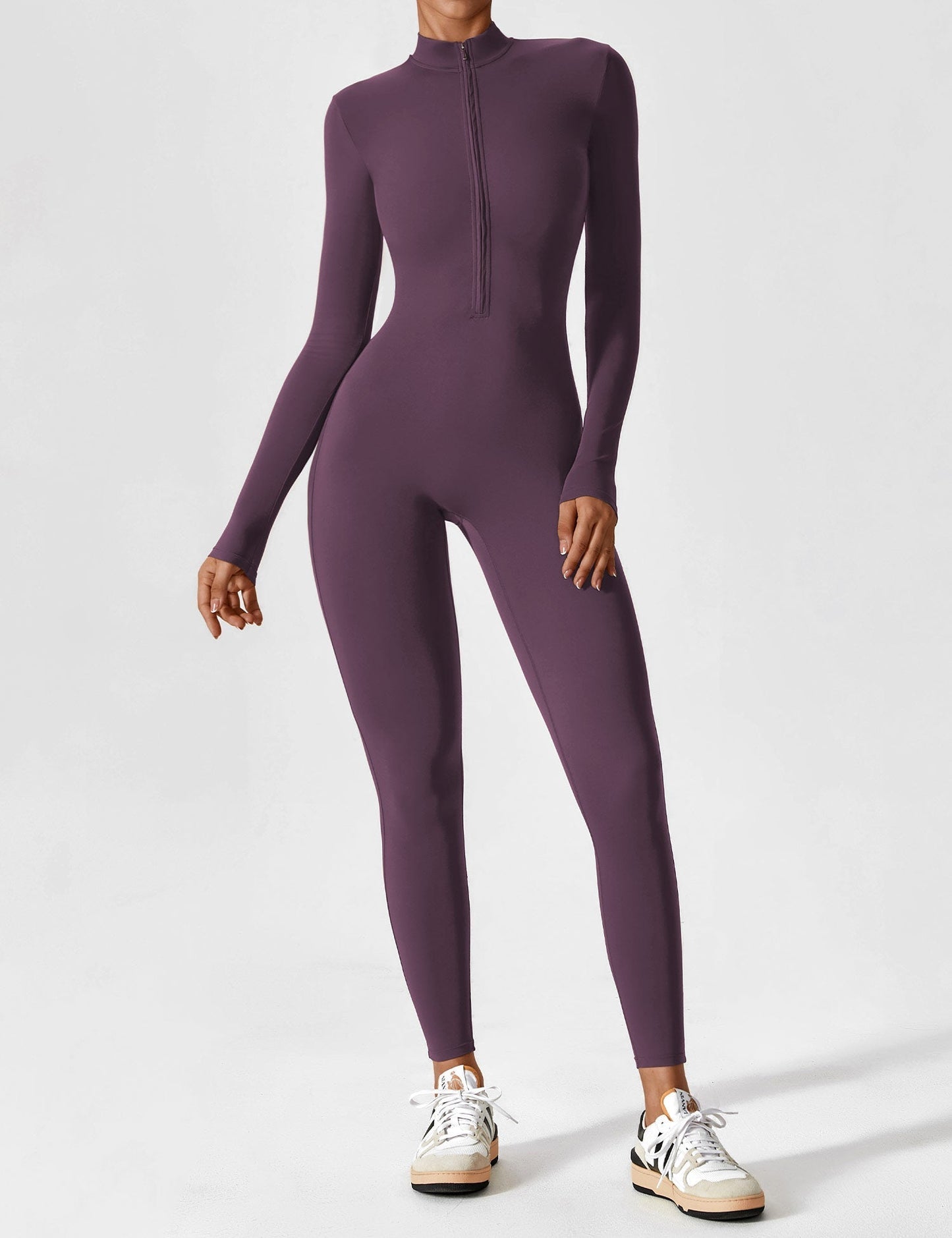 Women's Zip Front Fitted Jumpsuit Long Sleeve Casual Summer Outfit