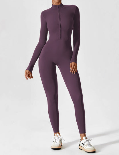 Women's Zip Front Fitted Jumpsuit Long Sleeve Casual Summer Outfit