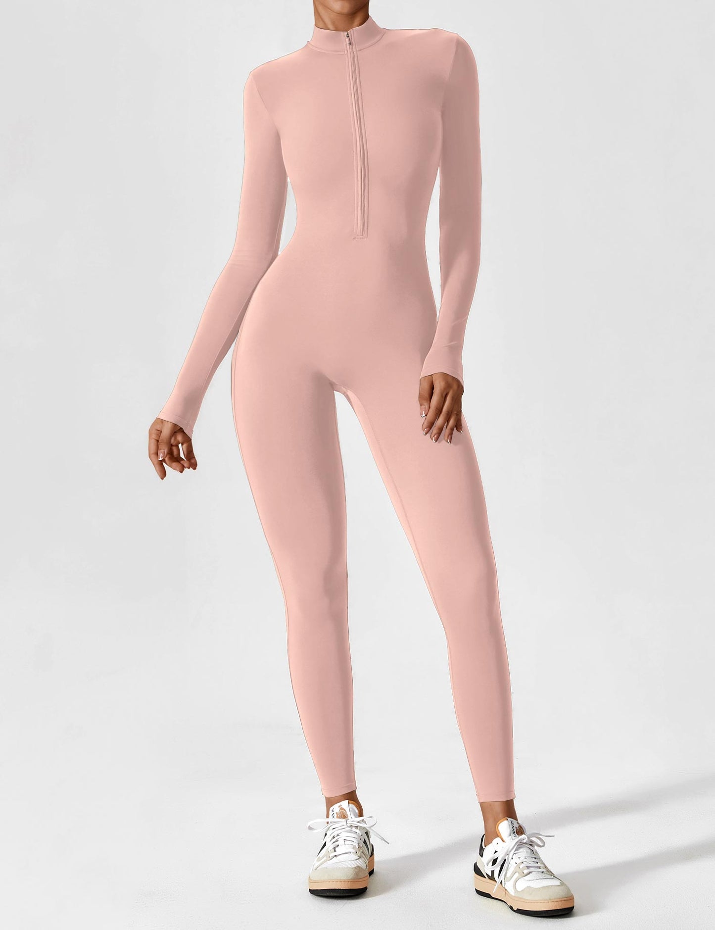 Women's Zip Front Fitted Jumpsuit Long Sleeve Casual Summer Outfit