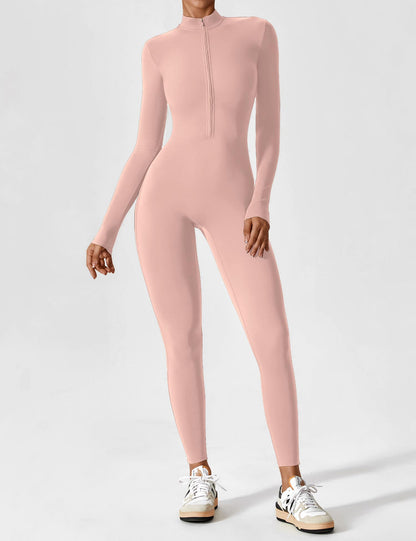 Women's Zip Front Fitted Jumpsuit Long Sleeve Casual Summer Outfit