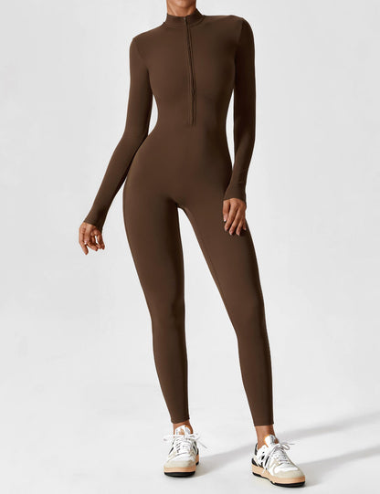 Women's Zip Front Fitted Jumpsuit Long Sleeve Casual Summer Outfit