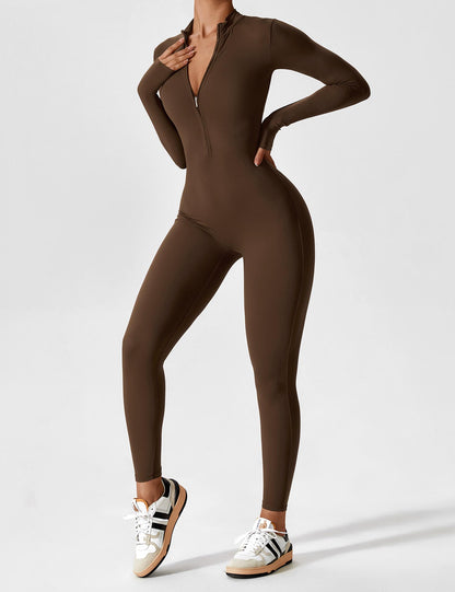 Women's Zip Front Fitted Jumpsuit Long Sleeve Casual Summer Outfit