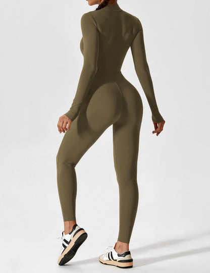 Women's Zip Front Fitted Jumpsuit Long Sleeve Casual Summer Outfit