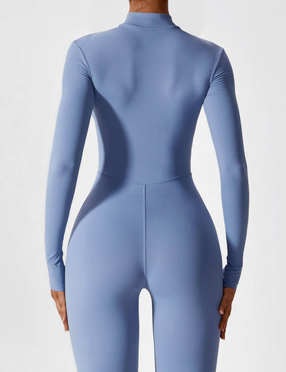Women's Zip Front Fitted Jumpsuit Long Sleeve Casual Summer Outfit