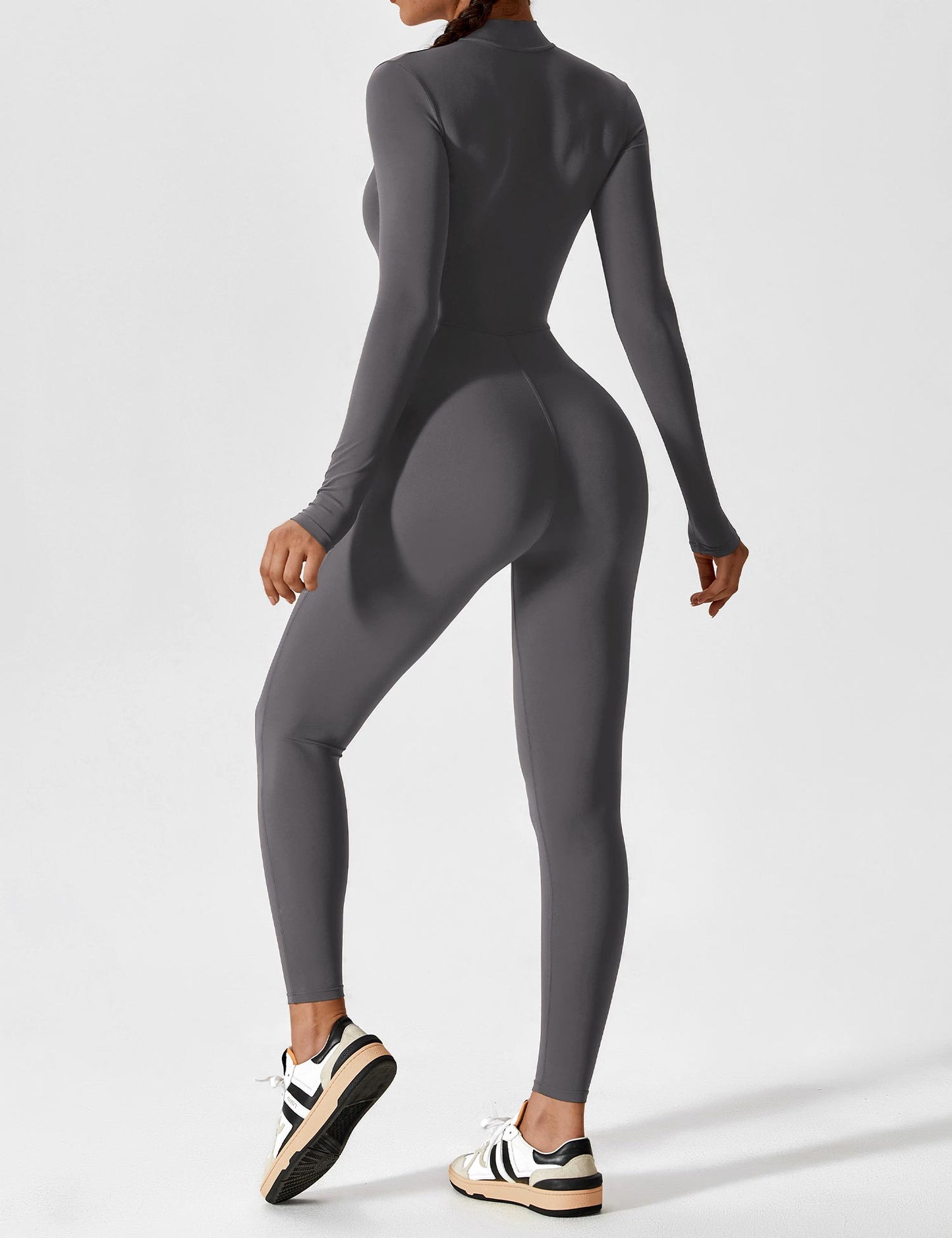 Women's Zip Front Fitted Jumpsuit Long Sleeve Casual Summer Outfit