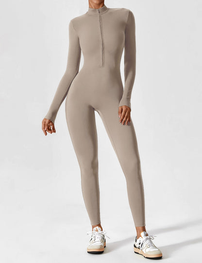 Women's Zip Front Fitted Jumpsuit Long Sleeve Casual Summer Outfit