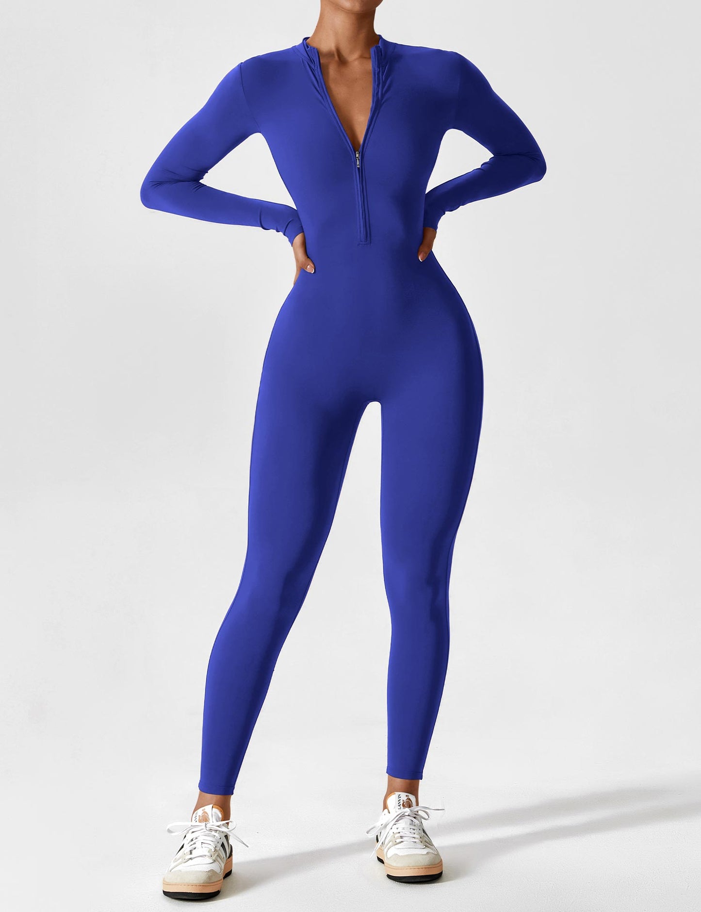Women's Zip Front Fitted Jumpsuit Long Sleeve Casual Summer Outfit