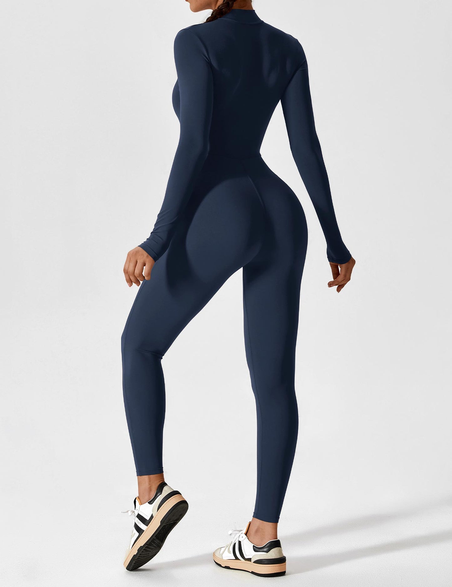 Women's Zip Front Fitted Jumpsuit Long Sleeve Casual Summer Outfit