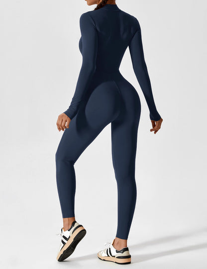 Women's Zip Front Fitted Jumpsuit Long Sleeve Casual Summer Outfit