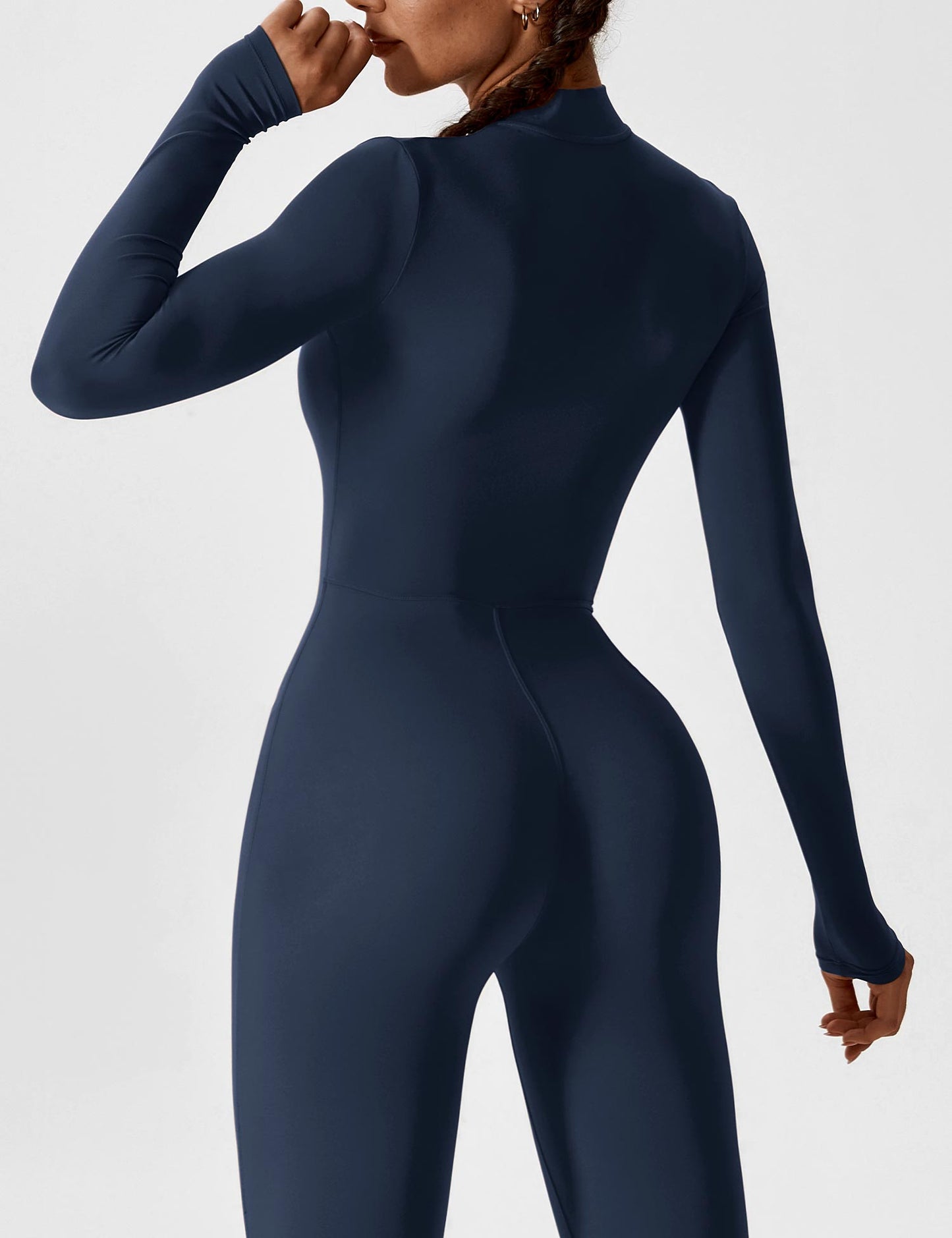 Women's Zip Front Fitted Jumpsuit Long Sleeve Casual Summer Outfit