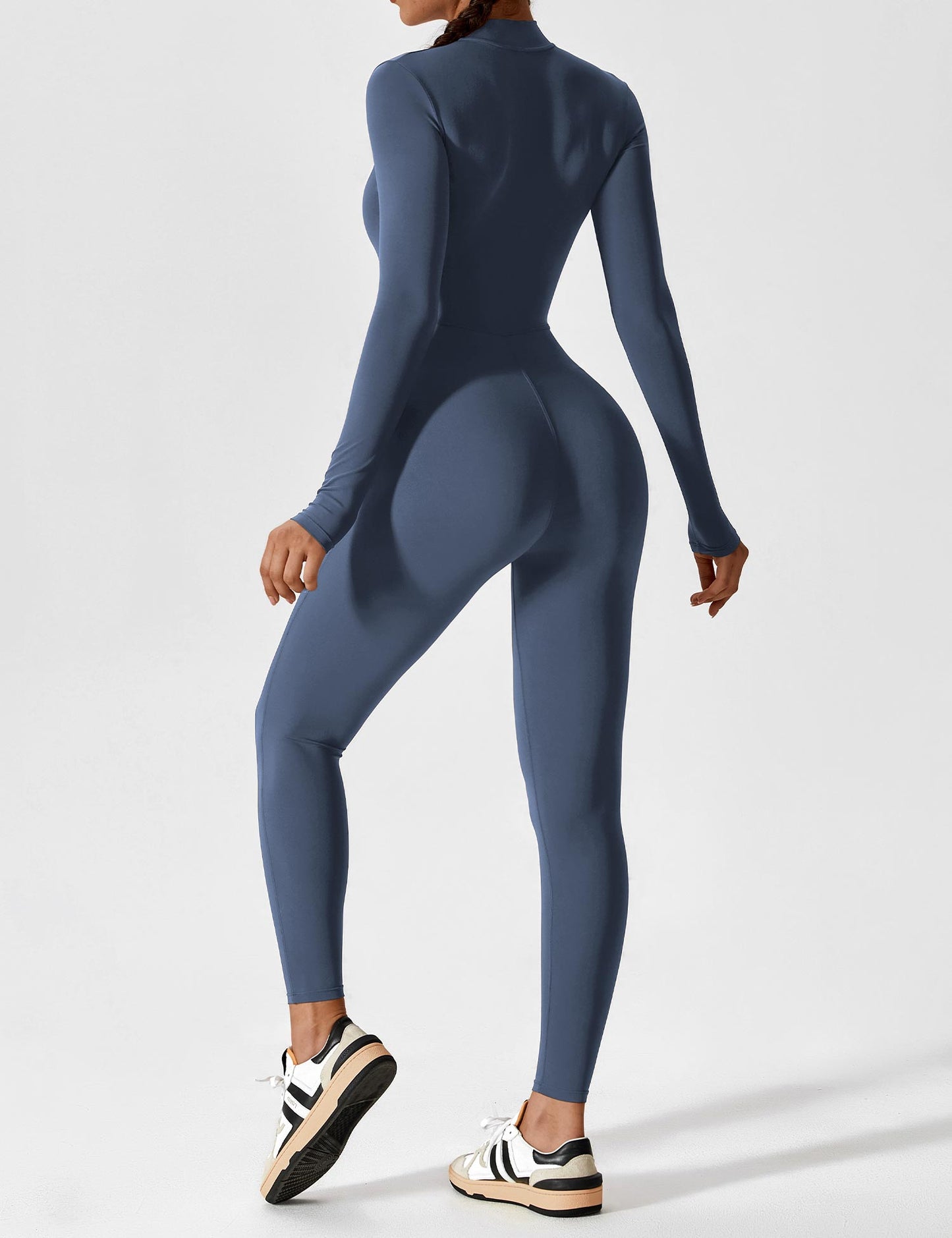 Women's Zip Front Fitted Jumpsuit Long Sleeve Casual Summer Outfit