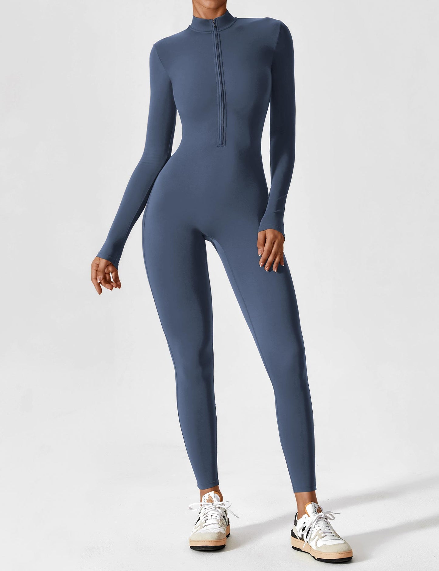 Women's Zip Front Fitted Jumpsuit Long Sleeve Casual Summer Outfit