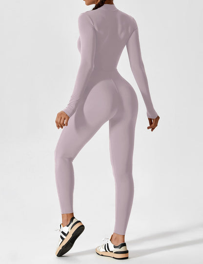 Women's Zip Front Fitted Jumpsuit Long Sleeve Casual Summer Outfit